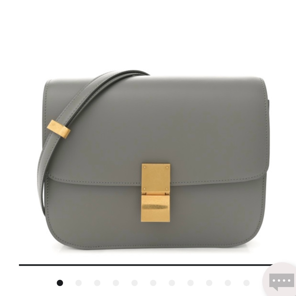 Light charcoal box bag with gold buckle